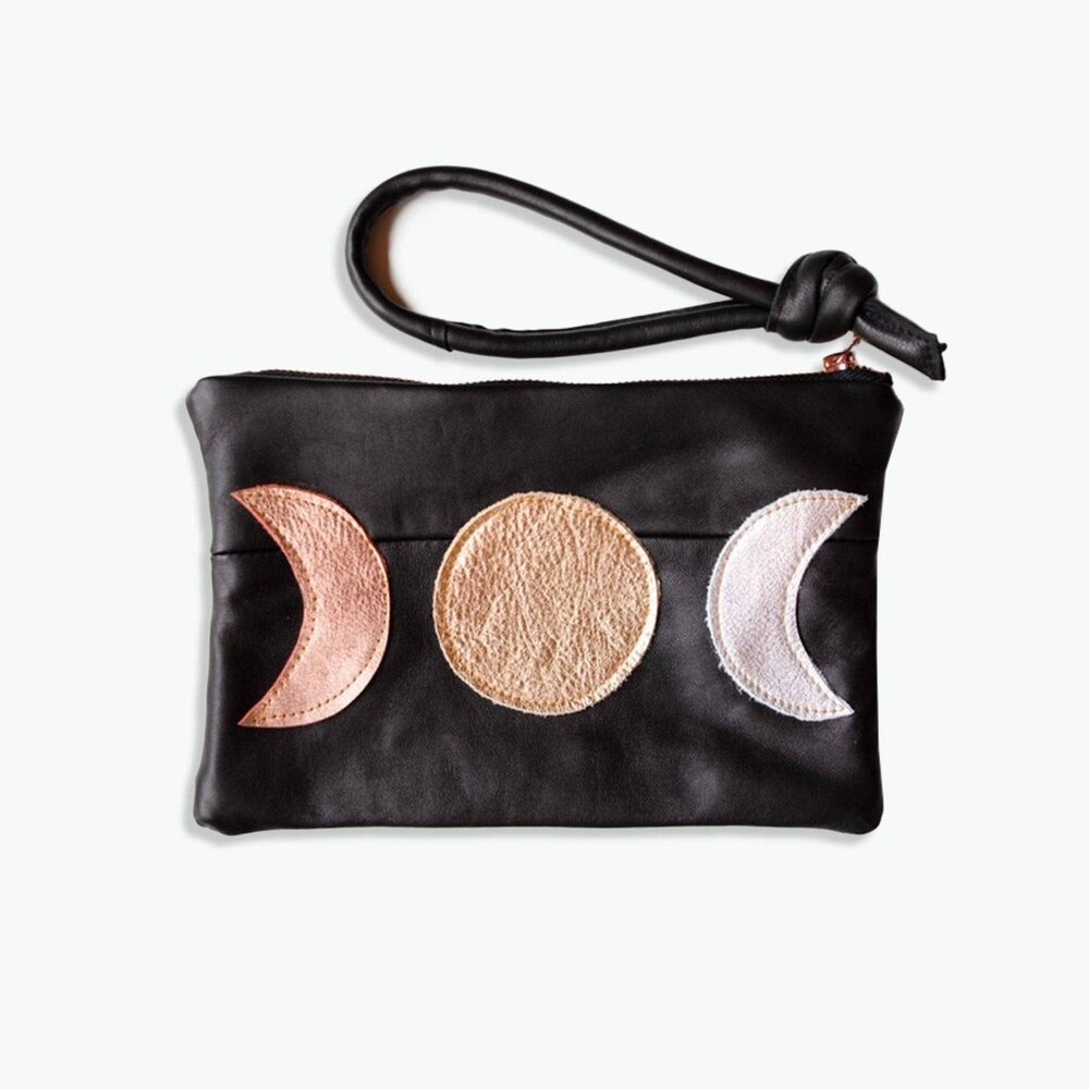 Abundance Moons Metallic Clutch made from recycled leather jackets